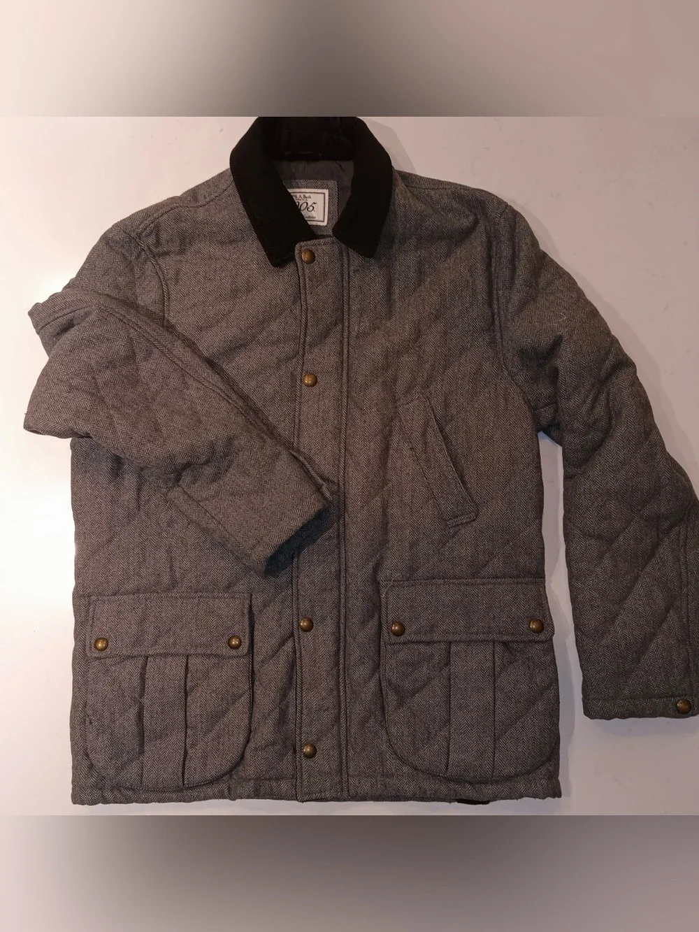 Men's Quilted Grey Brown Barn Field Jacket with Corduroy Collar